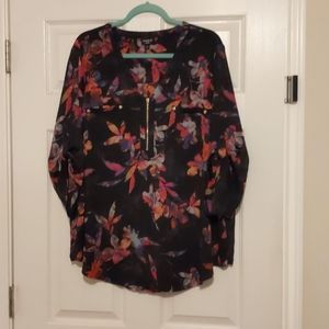 Torrid Harper Georgette black floral quarter zip blouse size 3